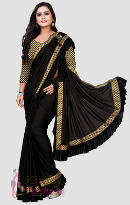 3Buddy Fashion Woven, Solid/Plain Bollywood Lycra Blend Saree(Black)