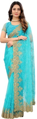 PARAMPARA DESIGNER Embroidered Bollywood Net Saree(Light Blue)