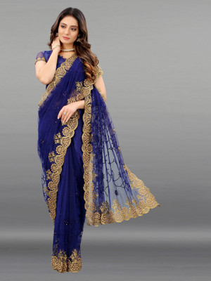 PARAMPARA DESIGNER Embroidered Bollywood Net Saree(Blue)
