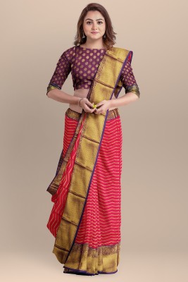 FluteFashion Woven Banarasi Silk Blend Saree(Pink)