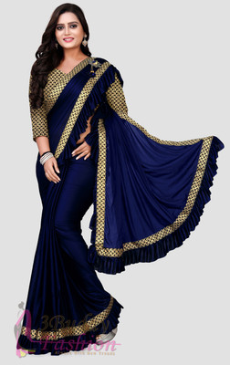 3Buddy Fashion Woven, Solid/Plain Bollywood Lycra Blend Saree(Blue)