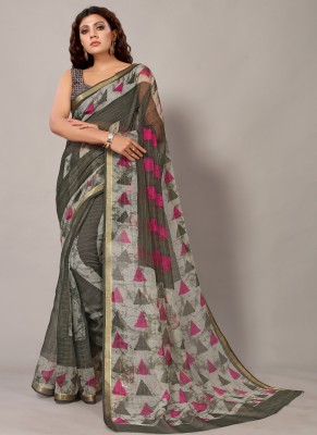 Aarrah Printed Bollywood Cotton Blend Saree(Grey)