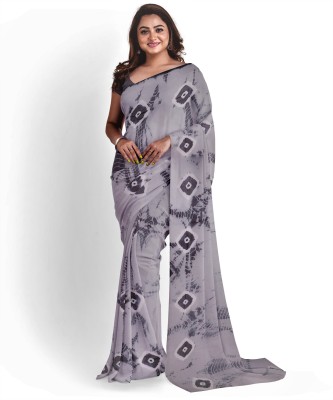 KHATRI AND SONS Printed Bandhani Chiffon Saree(Grey)