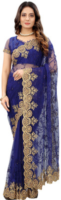 PARAMPARA DESIGNER Embroidered Bollywood Net Saree(Blue)