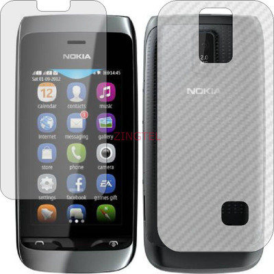 ZINGTEL Front and Back Screen Guard for NOKIA ASHA 308 (Front Matte Finish & Back 3d Carbon Fiber)(Pack of 2)