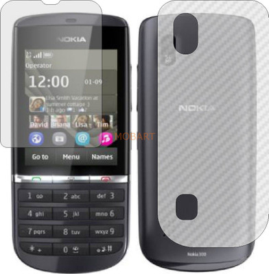 MOBART Front and Back Tempered Glass for NOKIA ASHA 300 (Front Matte Finish & Back 3d Carbon Fiber)(Pack of 2)
