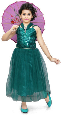 Angels girls Indi Baby Girls Calf Length Casual Dress(Green, Short Sleeve)