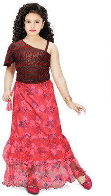 Angels girls Baby Girls Calf Length Casual Dress(Red, Short Sleeve)