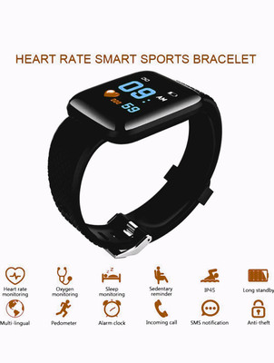 Amit Enterprises ID116 black fitness tracker wristband Smartwatch(Black Strap, Free size)