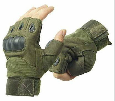 keycraze Half Finger Hard Knuckle Motorcycle Army Shooting Outdoor Breathable Gym & Fitness Gloves(Green)