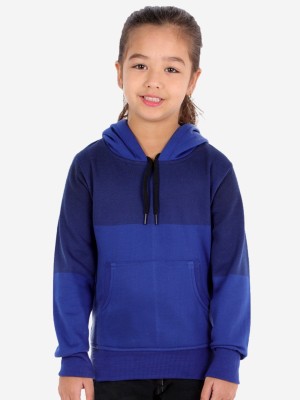 AHHAAAA Solid Hooded Neck Casual Girls Blue Sweater