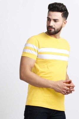 Bee Brezo Striped Men Round Neck Yellow T-Shirt