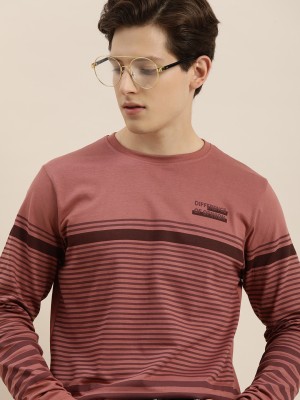 DIFFERENCE OF OPINION Striped Men Round Neck Pink T-Shirt