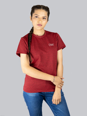 senpai Solid Women Round Neck Maroon T-Shirt