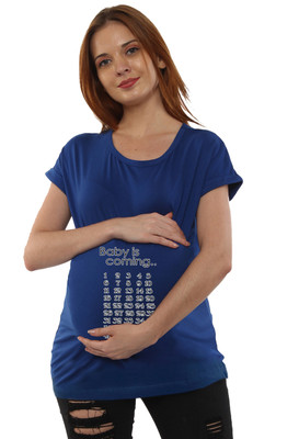 Sillyboom Typography Women Round Neck Blue T-Shirt
