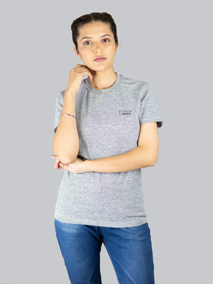 senpai Solid Women Round Neck Grey T-Shirt