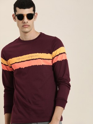 DIFFERENCE OF OPINION Colorblock Men Round Neck Maroon T-Shirt