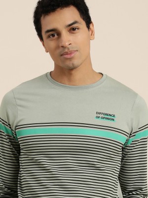 DIFFERENCE OF OPINION Striped Men Round Neck Grey T-Shirt