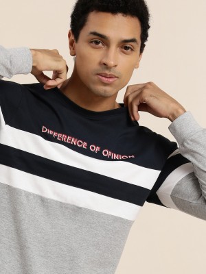 DIFFERENCE OF OPINION Striped Men Round Neck Dark Blue T-Shirt