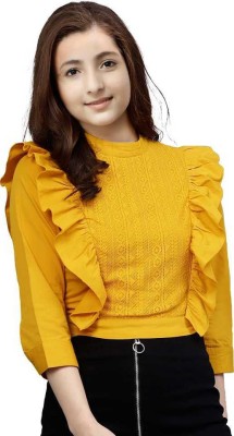 FASHION FLY Casual Self Design Women Yellow Top