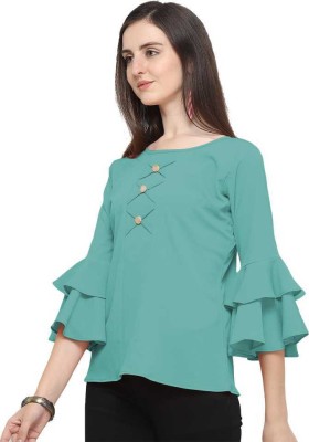 SKY FLY Casual Solid Women Light Green Top