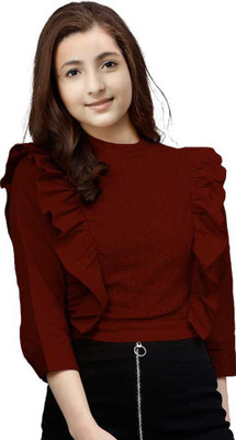 FASHION FLY Casual Printed Women Maroon Top