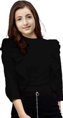 FASHION FLY Casual Self Design Women Black Top
