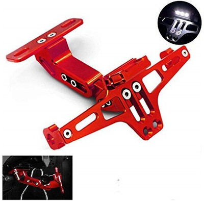 Pa CNC Adjustable License Plate Holder Fender Eliminator Tail tidy Led -RED Bike Number Plate(Aluminium 12 cm  x  5 cm)