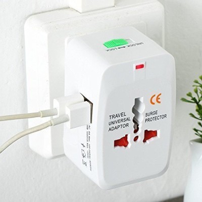 Hiver International Travel Adapter 2 USB Charging Port Smart Wall Charger, All-in-one Universal Plug (US/JP UK EU AU/CN) Worldwide Outlets & AC Socket - Surge Protector Worldwide Adaptor(White)