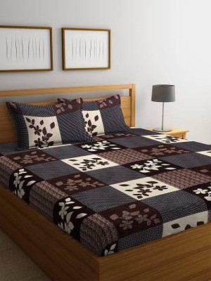 Home Expert 150 TC Microfiber Double Floral Flat Bedsheet(Pack of 1, Brown)