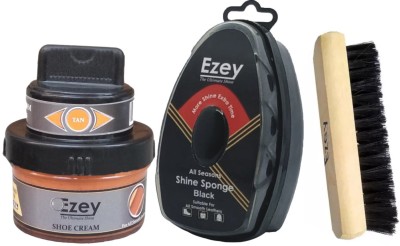 Ezey shoe cream (Tan)+shine sponge (Black)+shoe brush Shoe Care Kit(66 ml, Black, Tan)