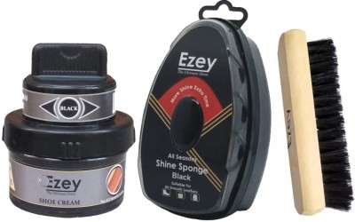 Ezey shoe cream (Black)+shine sponge (Black)+shoe brush Shoe Care Kit(66 ml, Black)