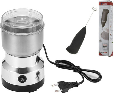 NH WORLD Multi-Functional Coffee Grinder Electric 150W Stainless Steel Grain Grinder, Portable Coffee Bean Seasonings Mill Powder Machine for Home and Office + Wireless Mini Coffee/Milk/Egg Beater Electric Foam Hand Blender Mixer Classic Sleek Design Froth Whisker Latte Maker for Milk,Coffee, Beater