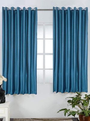 Homefab India 152.5 cm (5 ft) Polyester Semi Transparent Window Curtain (Pack Of 2)(Solid, Blue)