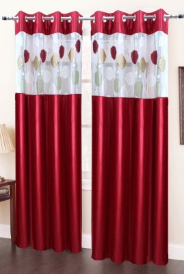 Homefab India 152.5 cm (5 ft) Polyester Transparent Window Curtain (Pack Of 2)(Floral, Maroon)