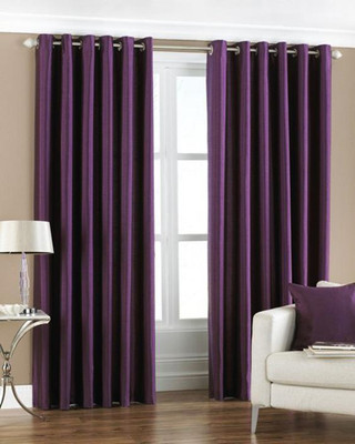 Homefab India 214 cm (7 ft) Door Polyester Semi Transparent Curtain (Pack Of 2)(Purple, Solid)