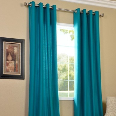 Homefab India 214 cm (7 ft) Polyester Room Darkening Door Curtain (Pack Of 2)(Solid, Blue)
