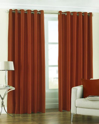 Homefab India 274.5 cm (9 ft) Long Door Polyester Room Darkening Curtain (Pack Of 2)(Rust, Solid)