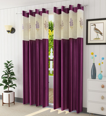 Homefab India 152.5 cm (5 ft) Polyester Semi Transparent Window Curtain (Pack Of 2)(Floral, Wine)