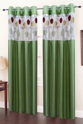 Homefab India 214 cm (7 ft) Polyester Semi Transparent Door Curtain (Pack Of 2)(Floral, Green)