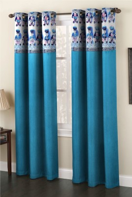 Homefab India 214 cm (7 ft) Polyester Room Darkening Door Curtain (Pack Of 2)(Cartoon, Blue)