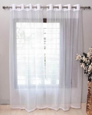 Homefab India 274.5 cm (9 ft) Tissue Transparent Long Door Curtain (Pack Of 2)(Solid, White)