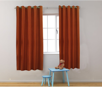 Homefab India 152.5 cm (5 ft) Polyester Semi Transparent Window Curtain (Pack Of 2)(Solid, Rust)