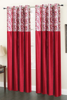 Homefab India 274.5 cm (9 ft) Long Door Polyester Semi Transparent Curtain (Pack Of 2)(Maroon, Abstract)