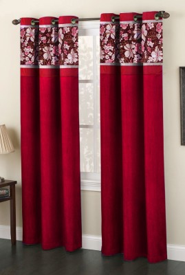 Homefab India 152.5 cm (5 ft) Polyester Room Darkening Window Curtain (Pack Of 2)(Floral, Maroon)