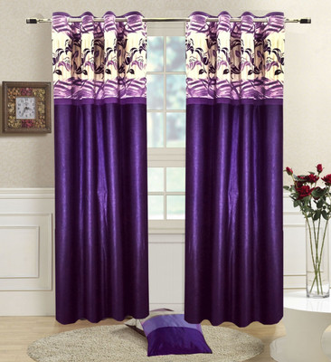 Homefab India 152.4 cm (5 ft) Window Polyester Semi Transparent Curtain (Pack Of 2)(Purple, Abstract)