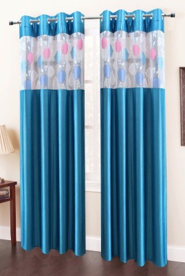 Homefab India 274.5 cm (9 ft) Polyester Semi Transparent Long Door Curtain (Pack Of 2)(Floral, Blue)