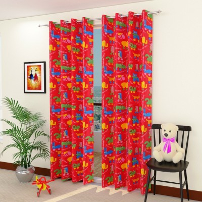 Homefab India 152.5 cm (5 ft) Polyester Room Darkening Window Curtain (Pack Of 2)(Animal, Red)