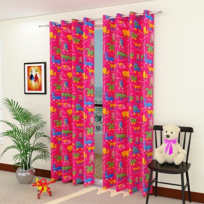 Homefab India 274.5 cm (9 ft) Polyester Semi Transparent Long Door Curtain (Pack Of 2)(Animal, Pink)