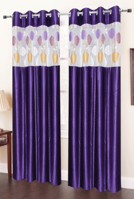 Homefab India 214 cm (7 ft) Polyester Semi Transparent Door Curtain (Pack Of 2)(Floral, Purple)